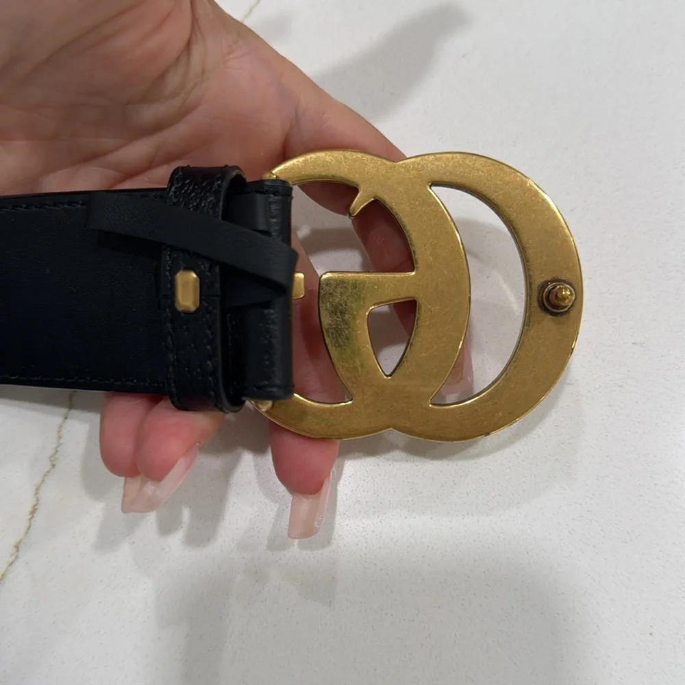 Gold and Black Gucci Belt. GG Marmont Wide Belt
